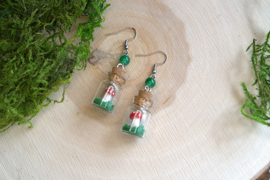 Tiny Mushroom in a Bottle Handmade Earrings