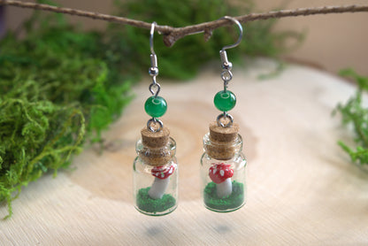 Tiny Mushroom in a Bottle Handmade Earrings